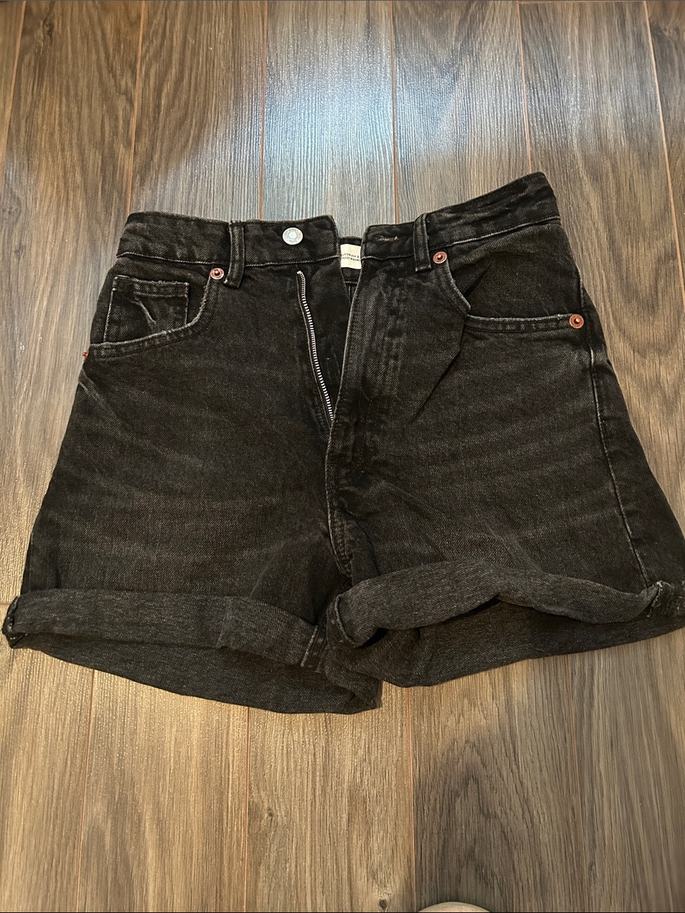 Zara Black High-Rise Rolled Cuff Jean Shorts